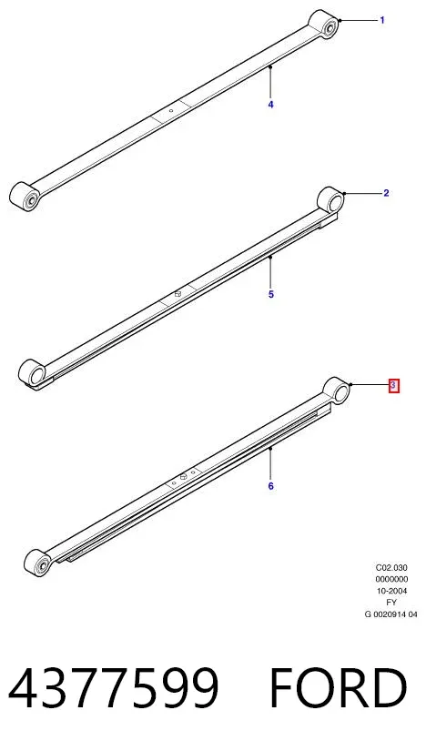 Ballesta de suspensión trasera 4377599 Ford