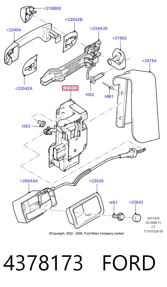 Cerradura de puerta delantera derecha 4378173 Ford