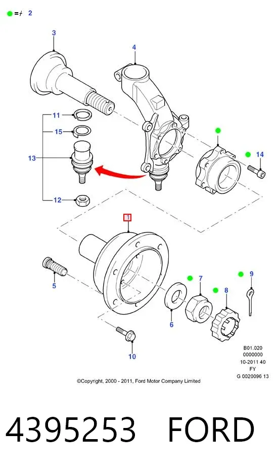 Buje de rueda delantero 4395253 Ford