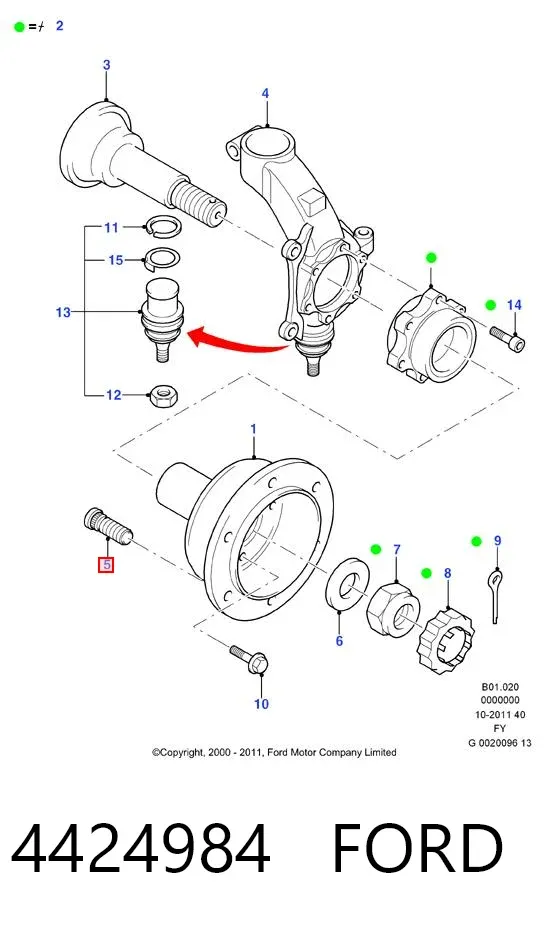 Espárrago de rueda delantero 4424984 Ford