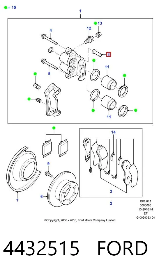 Guía de la pinza de freno delantera 4432515 Ford