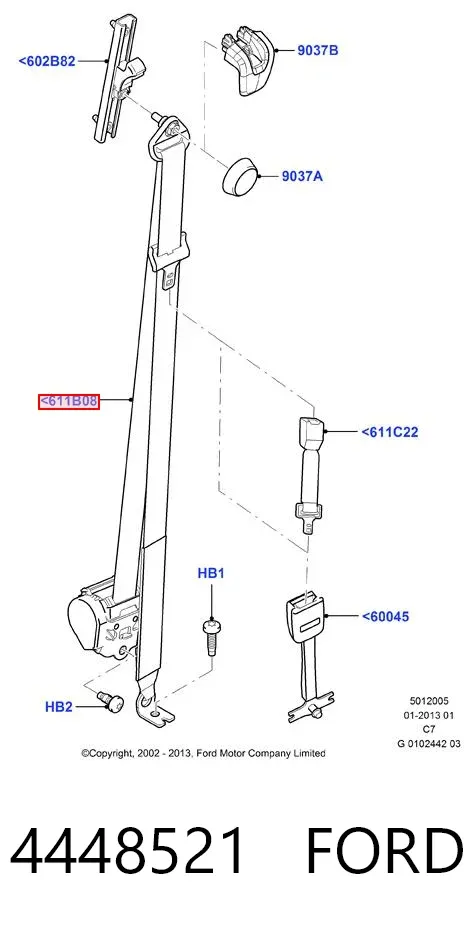 Cinturón de seguridad delantero derecho 4448521 Ford