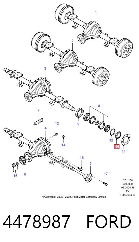 Tuerca del cubo de rueda trasera 4478987 Ford