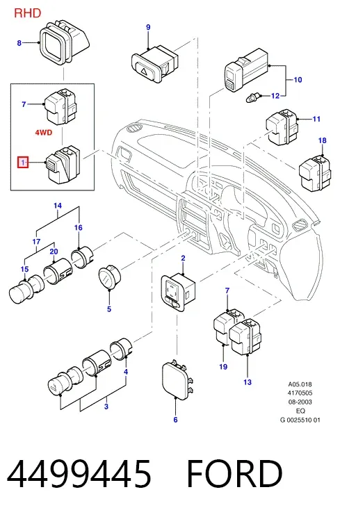 Botón del limpiaparabrisas trasero 4499445 Ford