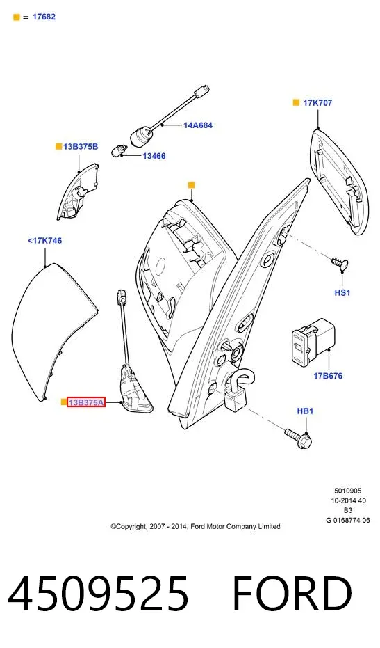 Luz intermitente de espejo retrovisor izquierdo 4509525 Ford
