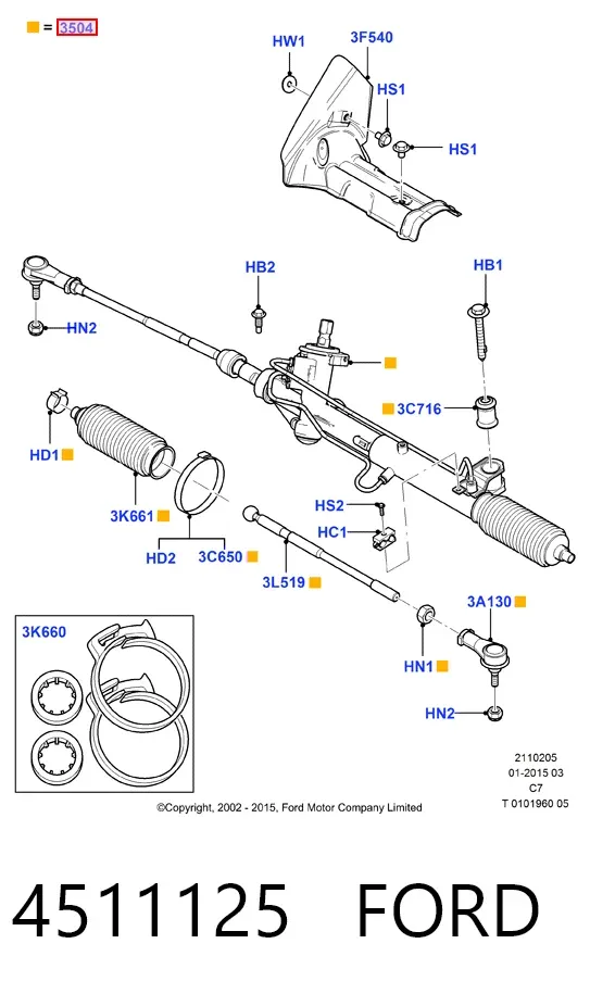 Cremallera de dirección 4511125 Ford