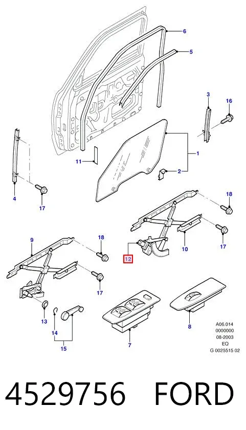 Motor del elevalunas de la puerta delantera derecha 4529756 Ford