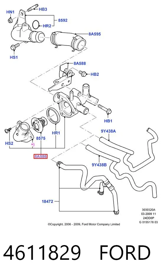 Caja de termostato 4611829 Ford
