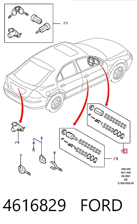 Bombín de cerradura de encendido 4616829 Ford