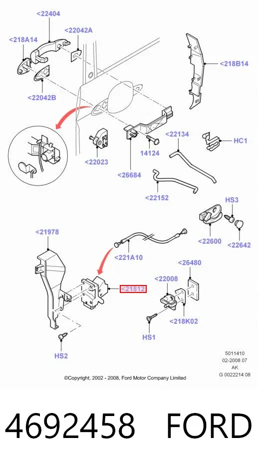 Cerradura de puerta delantera derecha 4692458 Ford