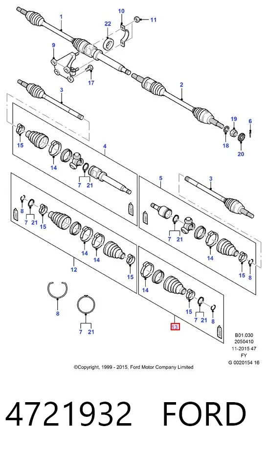 Fuelle de semieje delantero interior 4721932 Ford