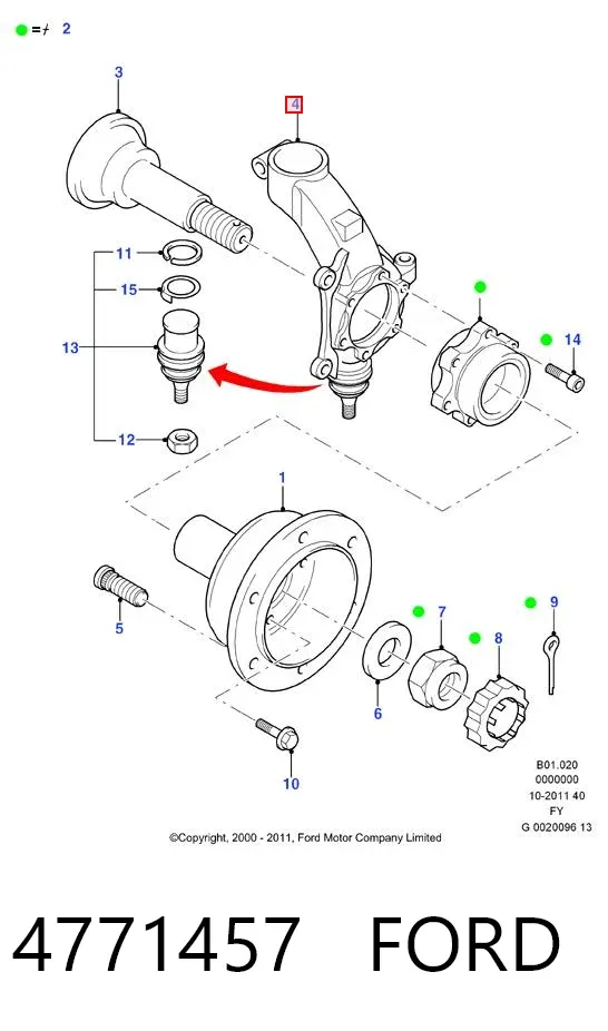 Mangueta delantera izquierda 4771457 Ford