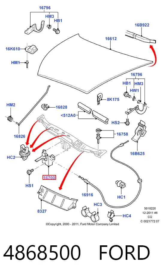 Cerradura de capó 4868500 Ford