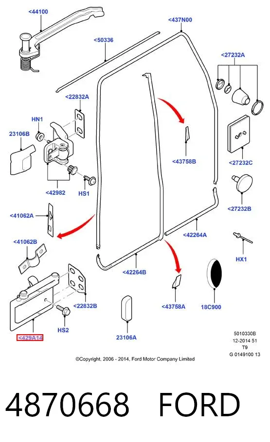 Bisagra inferior derecha de puerta trasera batiente 4870668 Ford