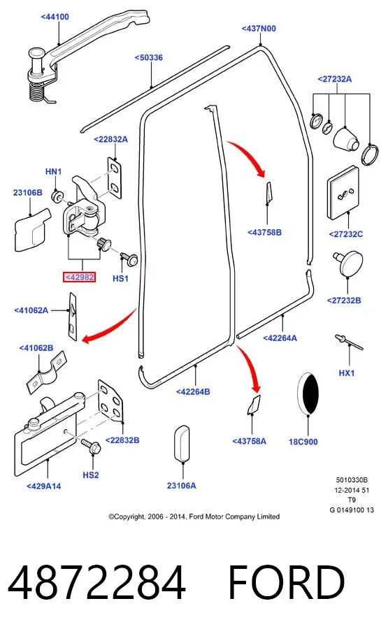 Bisagra superior izquierda de puerta trasera batiente 4872284 Ford