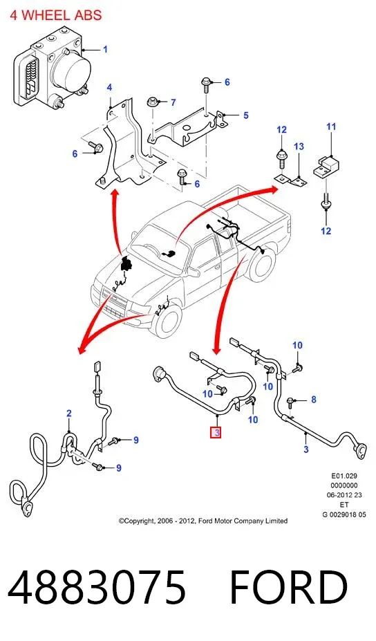 Sensor ABS trasero izquierdo 4883075 Ford