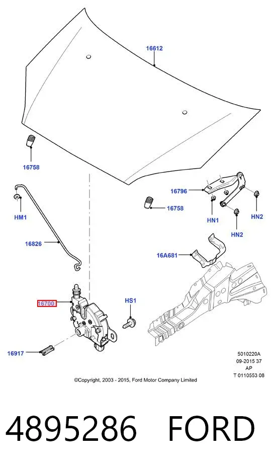 Cerradura de capó 4895286 Ford
