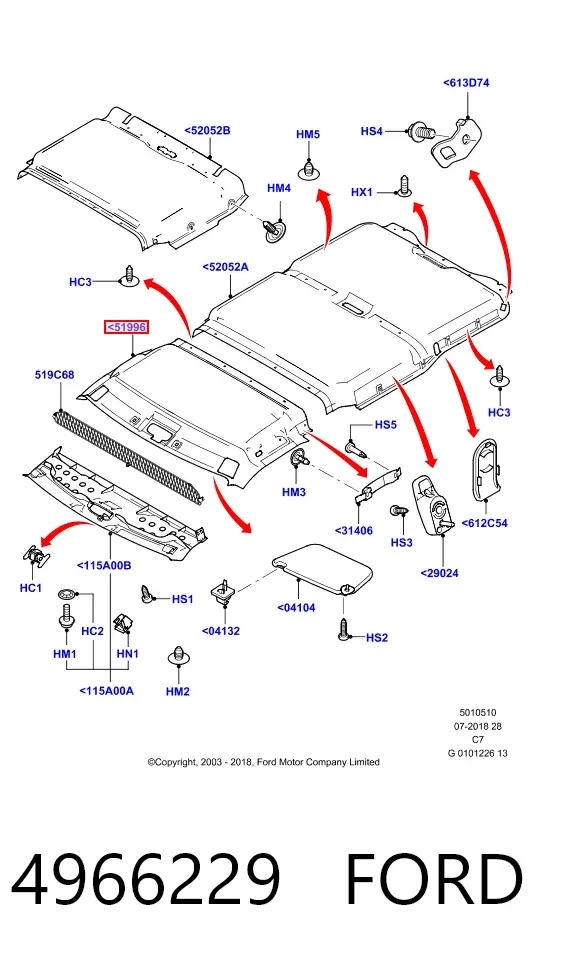 Techo interior 4966229 Ford