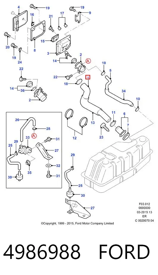 Tubo del depósito al cuello de llenado 4986988 Ford
