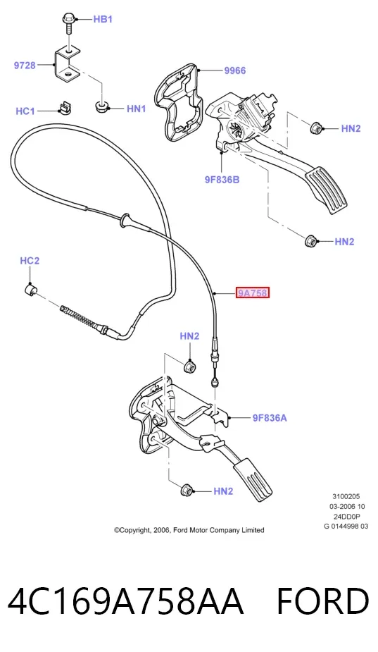 Cable del acelerador 4C169A758AA Ford