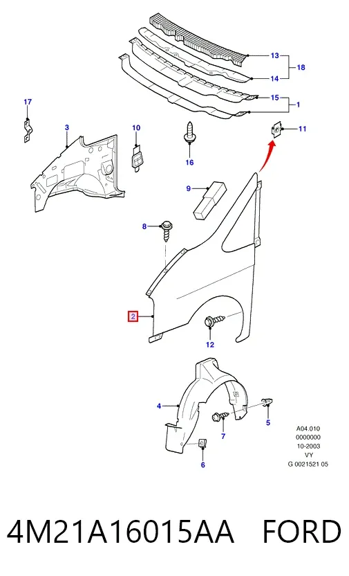 Aleta delantera izquierda 4M21A16015AA Ford
