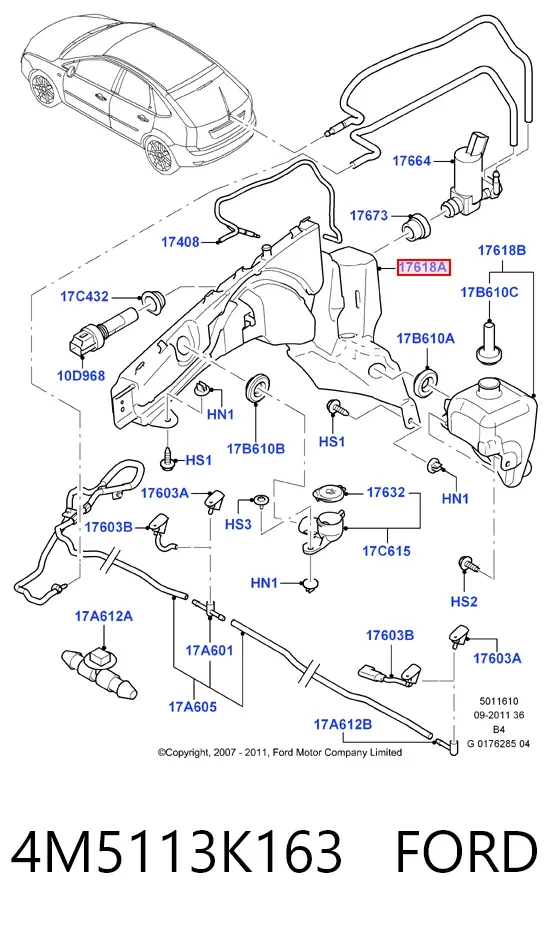 Depósito de limpiaparabrisas 4M5113K163 Ford
