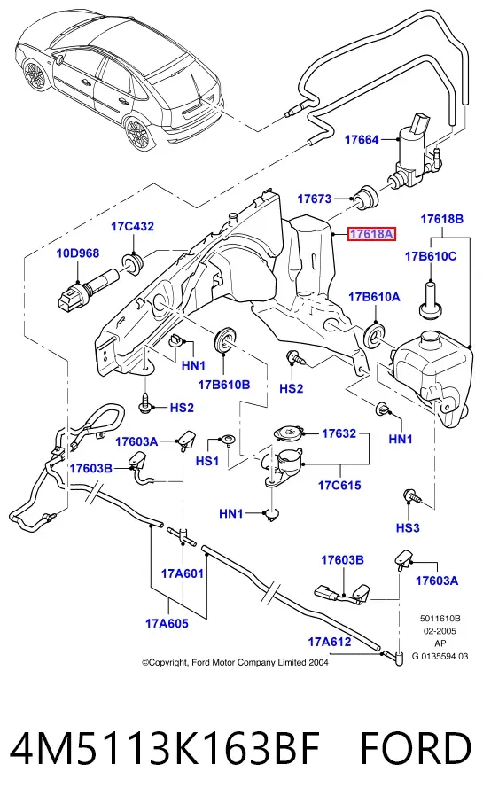 Depósito de limpiaparabrisas 4M5113K163BF Ford