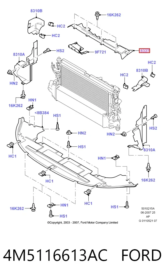 Deflector de aire superior del radiador 4M5116613AC Ford