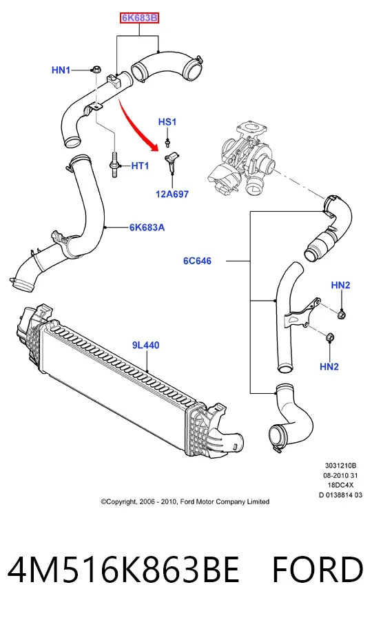 Tubo de salida de aire del turbocompresor 4M516K863BE Ford