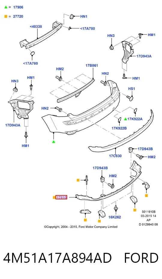 Alerón del parachoques trasero 4M51A17A894AD Ford