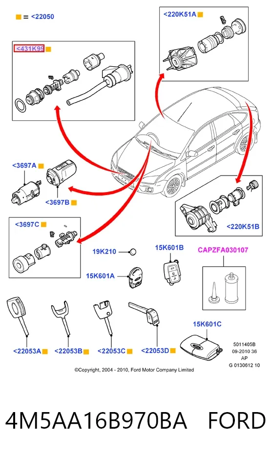 Cerradura de capó 4M5AA16B970BA Ford