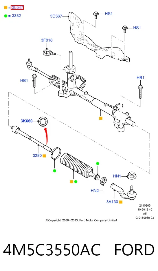 Cremallera de dirección 4M5C3550AC Ford