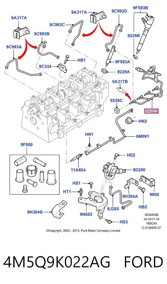Tubería de retorno de combustible de los inyectores 4M5Q9K022AG Ford