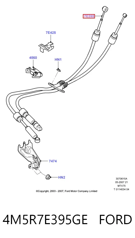Cables de caja de cambios 4M5R7E395GE Ford