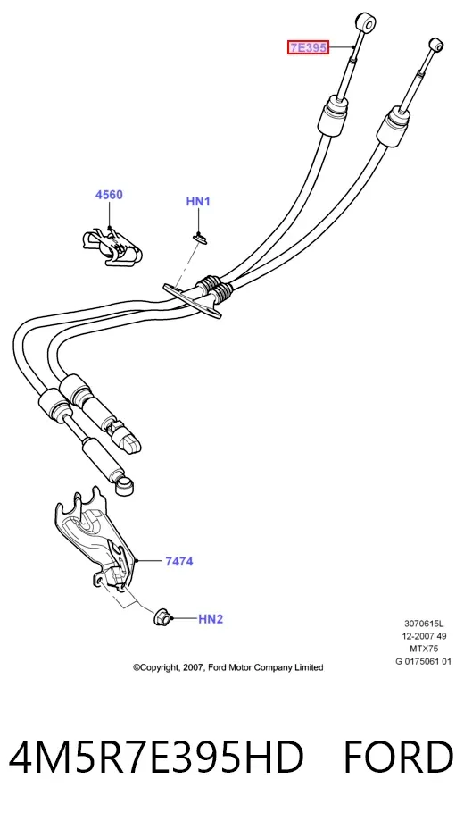Cables de caja de cambios 4M5R7E395HD Ford
