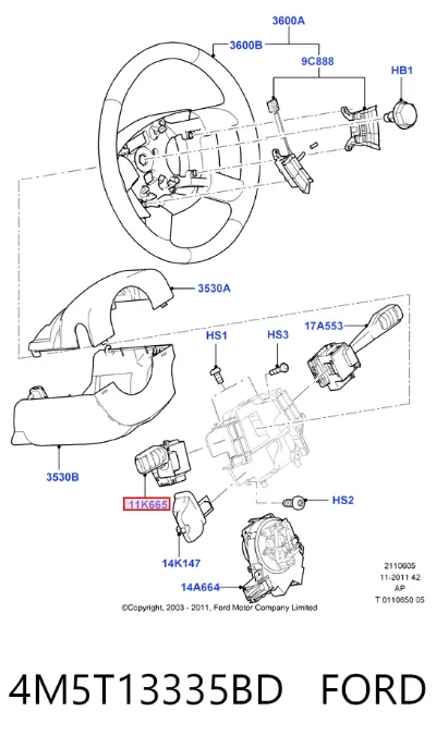 Conmutador izquierdo de la columna de dirección FORD 4M5T13335BD