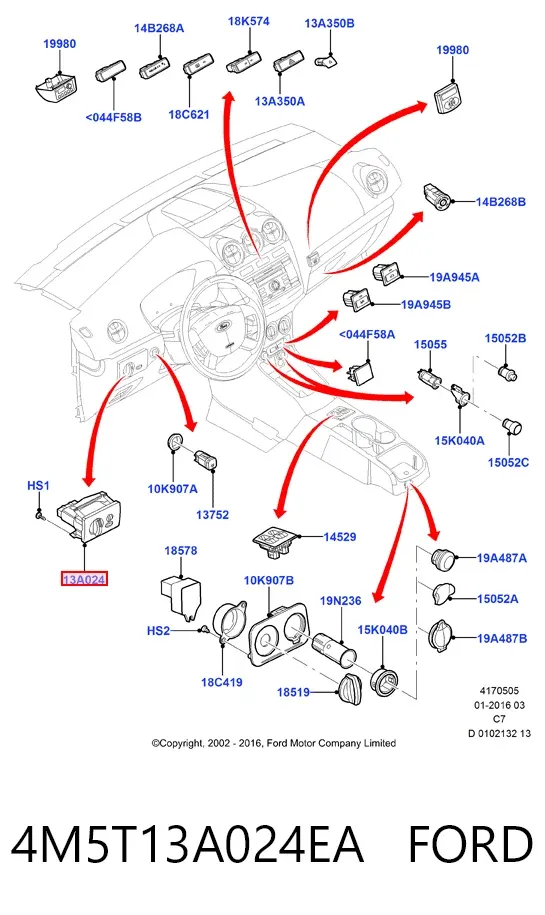 Interruptor de luces en el tablero 4M5T13A024EA Ford
