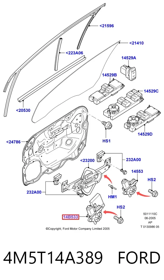 Motor del elevalunas eléctrico 4M5T14A389 Ford
