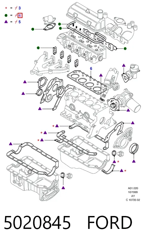 Juego de juntas para motor 5020845 Ford