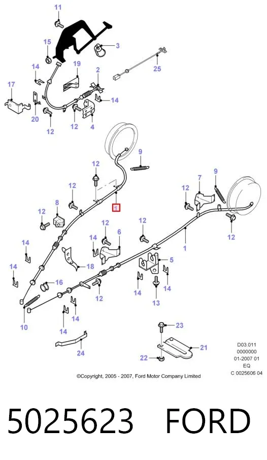 Cable de freno de mano trasero izquierdo 5025623 Ford