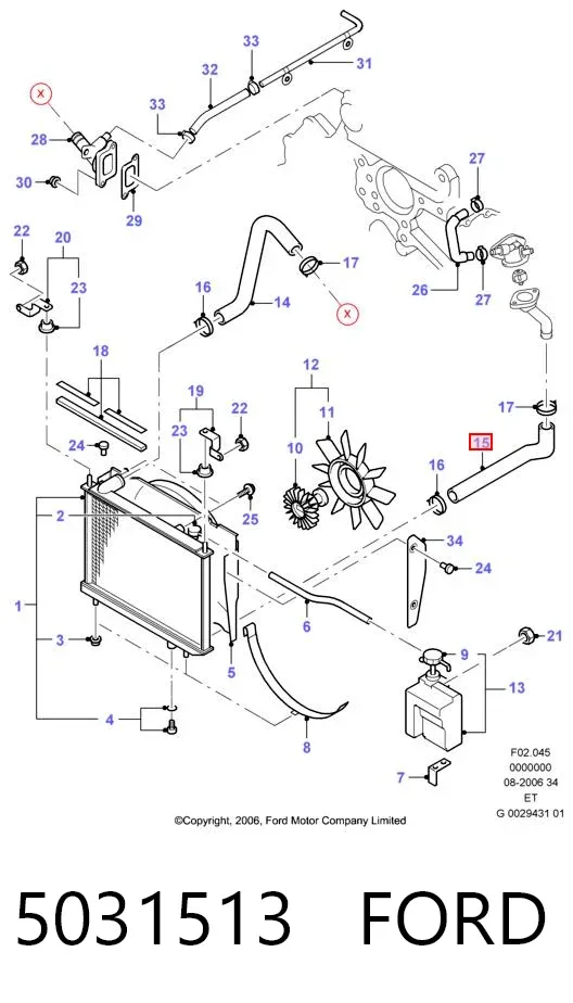 Manguera inferior del radiador 5031513 Ford