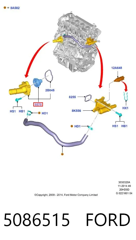 Caja de termostato 5086515 Ford