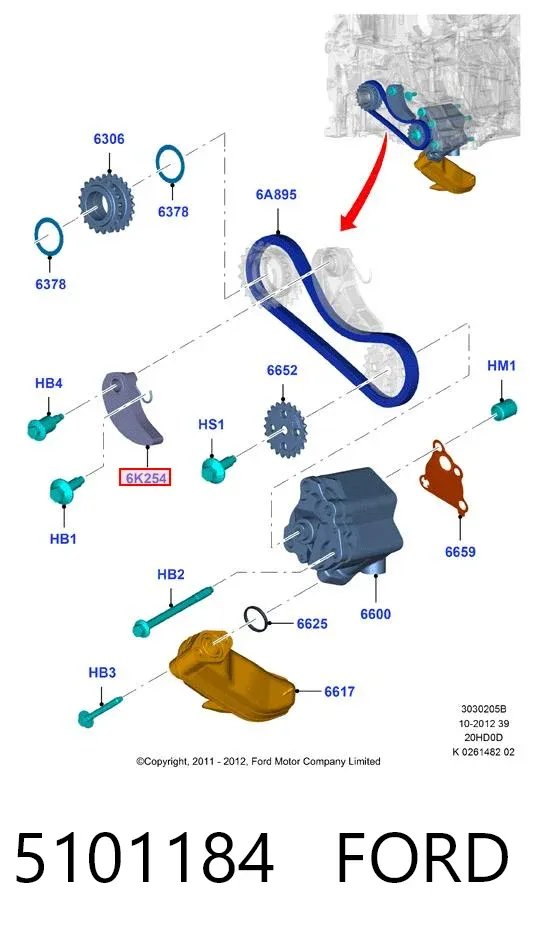 Tensor de cadena de bomba de aceite 5101184 Ford
