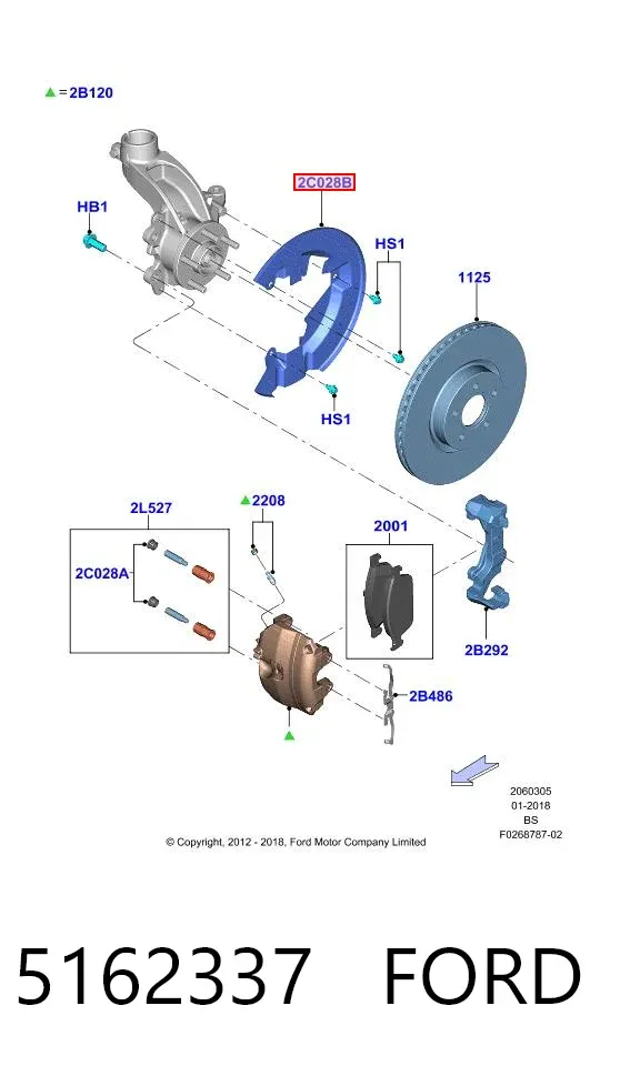 Protector del disco de freno delantero izquierdo 5162337 Ford