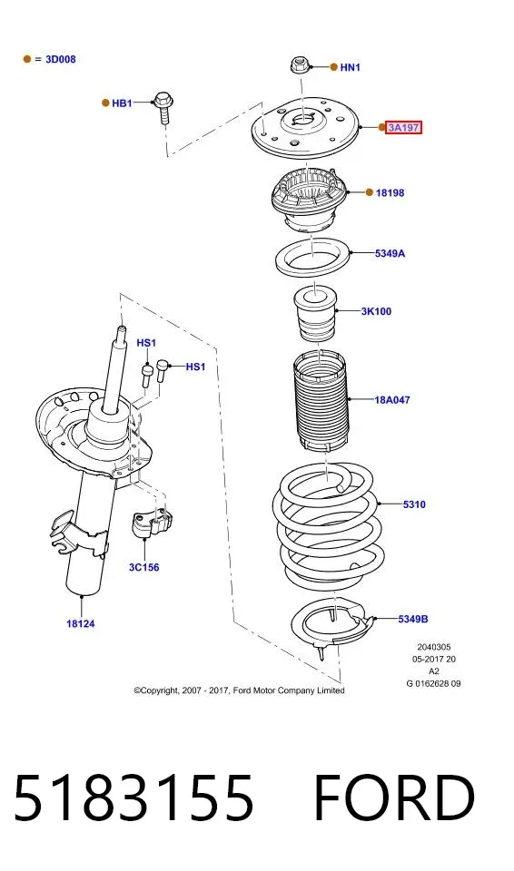 Soporte del amortiguador delantero 5183155 Ford