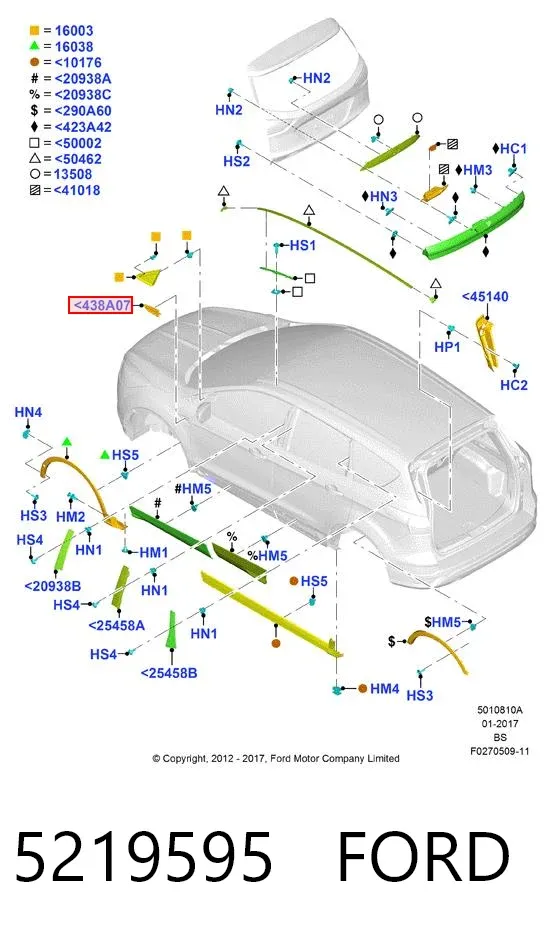 Moldura de guardabarros delantero derecho 5219595 Ford