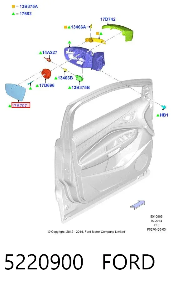 Cristal de espejo retrovisor exterior izquierdo 5220900 Ford