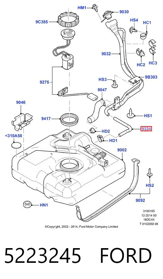 Manguera de ventilación del tanque de combustible 5223245 Ford