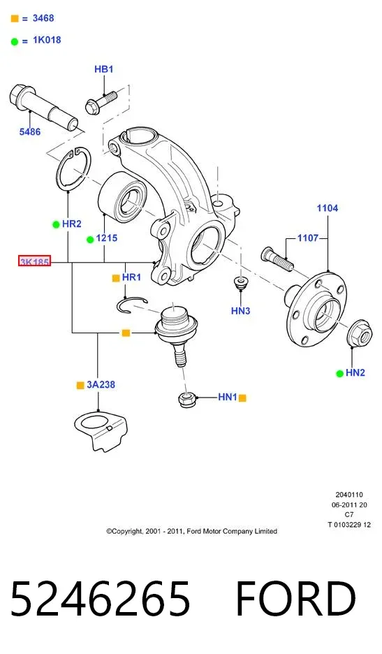 Mangueta delantera derecha 5246265 Ford