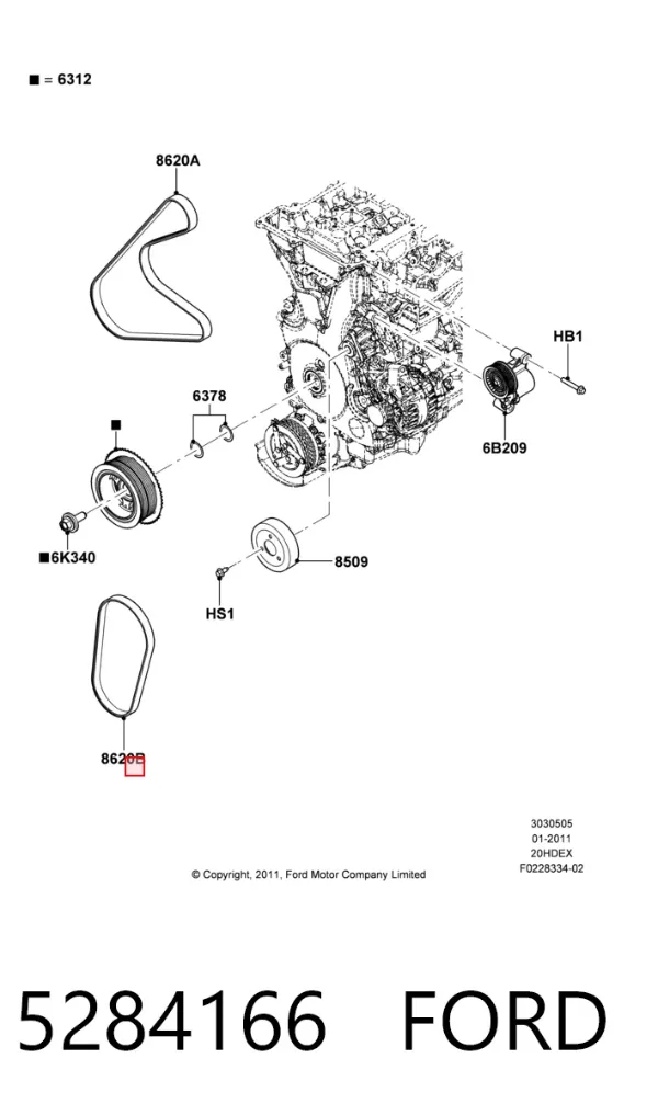 Correa de alternador 5284166 Ford